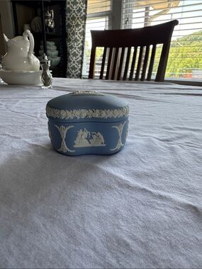 Blue Jasperware Trinket Box with Classical Reliefs